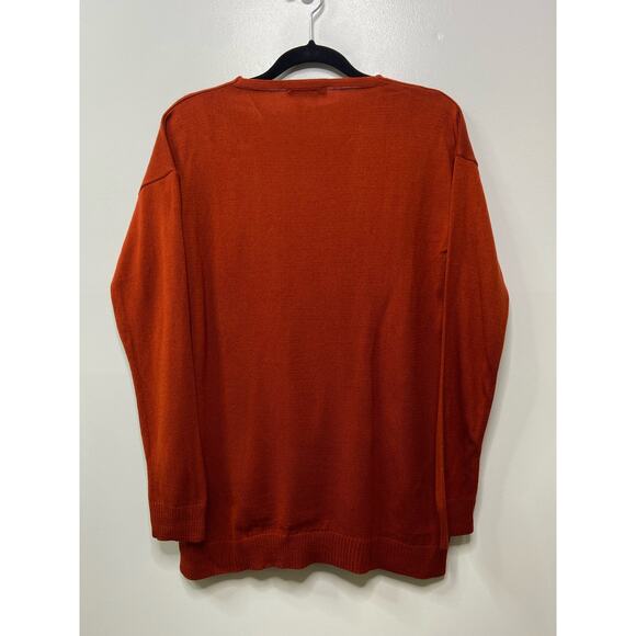 CCK Style V-Neck Pullover Sweater Burnt Orange Wool Women 42 L Pumpkin Autumn - Picture 2 of 8